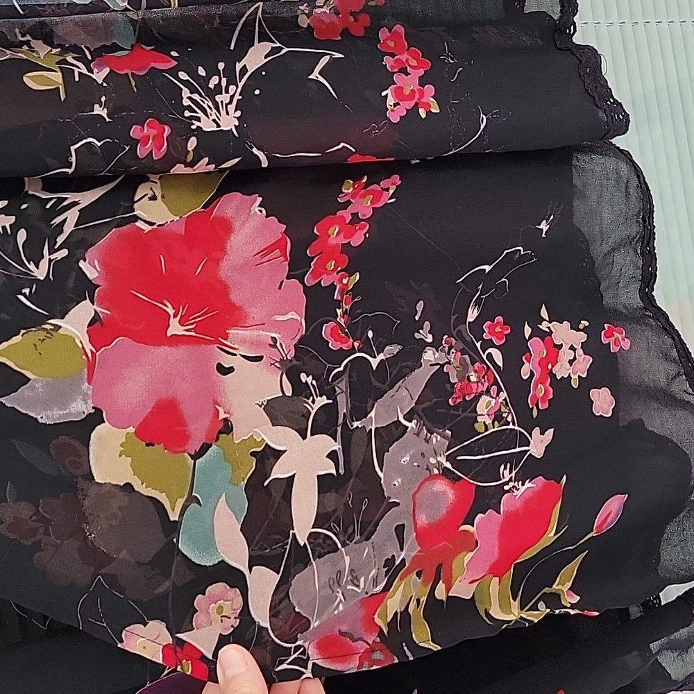 Jessica Simpson Lace Trim Black Floral Sheer Short Kimono Sz M/L - Picture 5 of 9